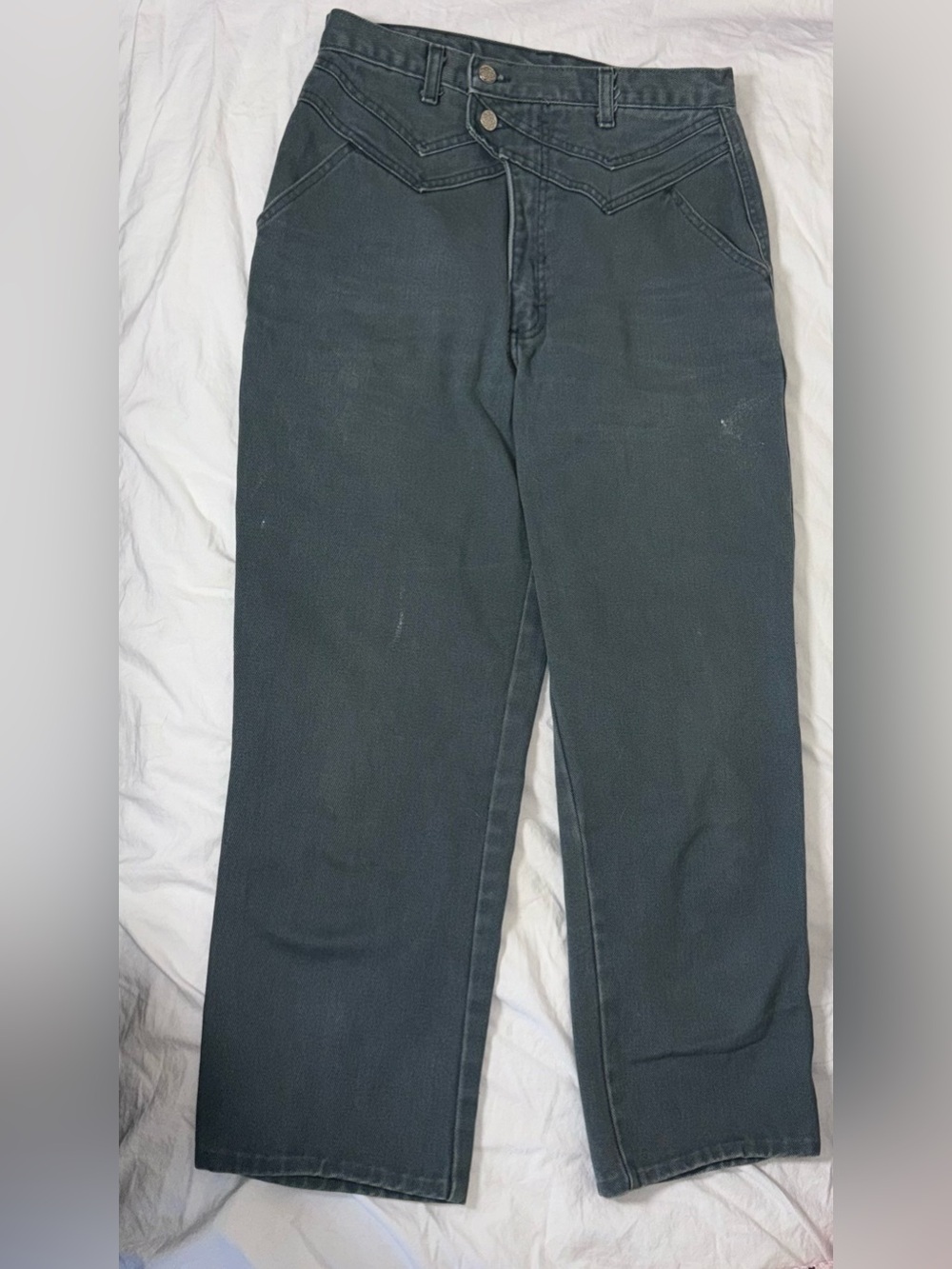 Vintage Texas Classic Asymmetrical Western Yoke Grey/Green Jeans USA 11